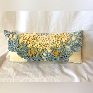 Shabby Chic Quilted and Crochet Throw Pillow 🌿16”/7”